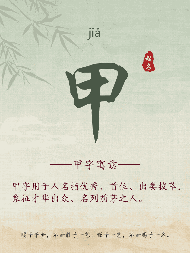 甲字取名寓意详解