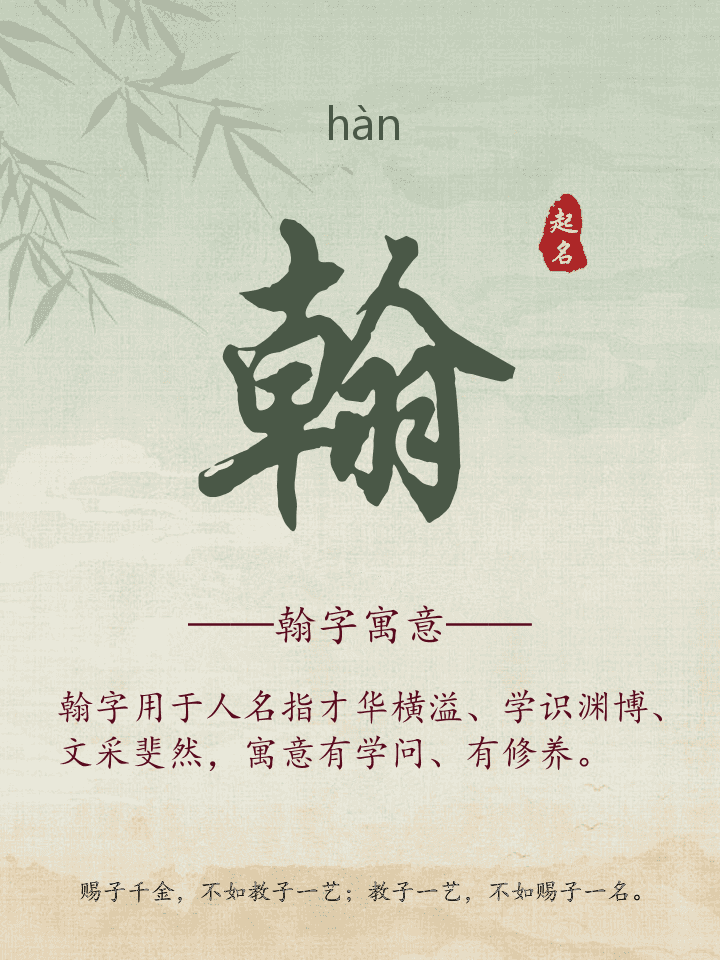 翰字取名寓意详解