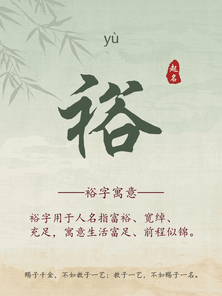 裕字取名寓意详解