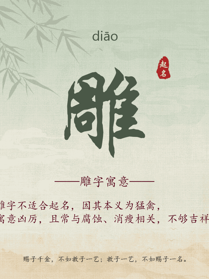 雕字取名寓意详解